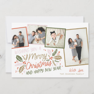 Cartão De Festividades Vintage Holly Tilted Snapshot 4 Multifoto