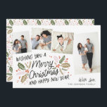Cartão De Festividades Vintage Holly Tilted Snapshot 4 Multifoto<br><div class="desc">Este cartão com fotos festivo e chic apresenta nossa folhagem original de inverno desenhada à mão com uma doce tipografia estilada em cores vibrantes e fotos inclinadas. As costas vêm com um padrão correspondente para um toque especial extra.</div>