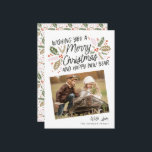 Cartão De Festividades Vintage Holly Tilted Snapshot no Natal<br><div class="desc">Este cartão com fotos festivo e chic apresenta nossa folhagem de inverno desenhada à mão original com uma doce tipografia estilada em cores vibrantes e duas fotos inclinadas. A parte de trás vem com um padrão correspondente</div>