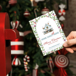 Cartão De Festividades Vintage Home Sweet New Home Blue House Natal