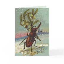 Vintage Horned Beetle & MistletoFeliz ano novo