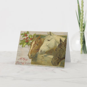Cartão De Festividades Vintage Horses Merry Christmas Greeting Card