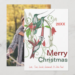 Cartão De Festividades Vintage Hummingbird Feliz Natal