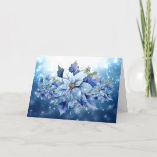 Cartão De Festividades Vintage inspirou Poinsettia de Natal Azul
