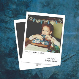Cartão De Festividades Vintage Instant Photo | Azul/Cinza Hanukkah Garlan