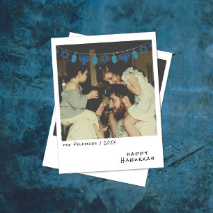 Cartão De Festividades Vintage Instant Photo   Blue Hanukkah Garland