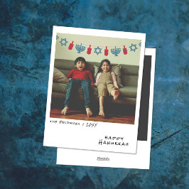 Cartão De Festividades Vintage Instant Photo | Blue/Red Hanukkah Garland