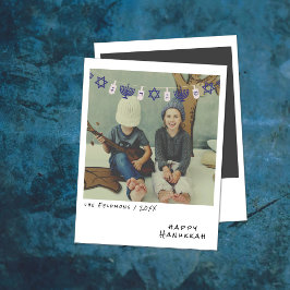 Cartão De Festividades Vintage Instant Photo Blue/White Hanukkah Garland