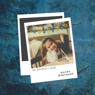 Cartão De Festividades Vintage Instant Photo Hanukkah Garland Azul/Dour
