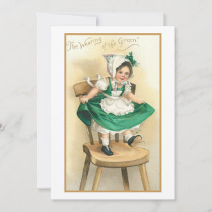 Cartão De Festividades Vintage Irish Girl com Ruas. Saudação do Dia de