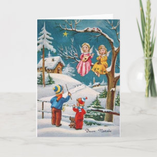 Cartão De Festividades Vintage Italian Angel Musicians Christmas Card