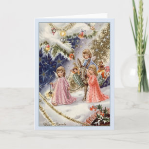 Cartão De Festividades Vintage Italian Angels Buon Natale Christmas Card