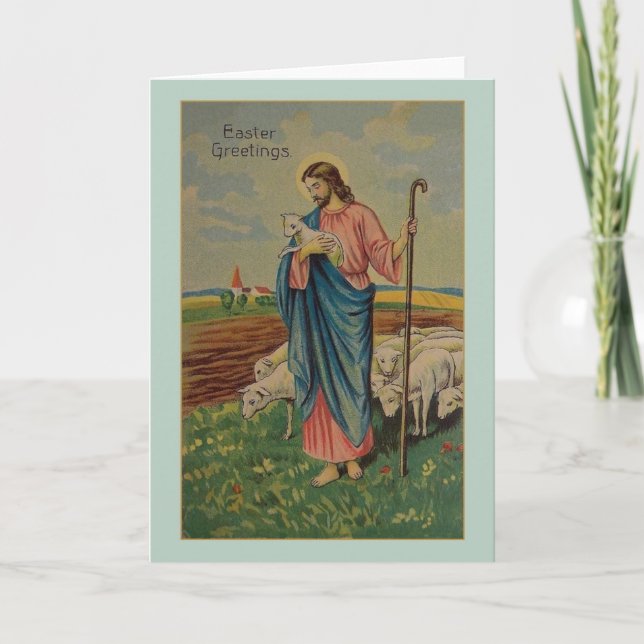 Cartão De Festividades Vintage Jesus - Boa Páscoa Shepherd (Frente)