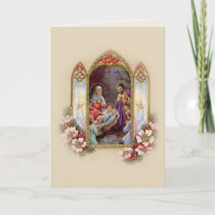 Cartão De Festividades Vintage Jesus Mary Joseph Natividade Floral