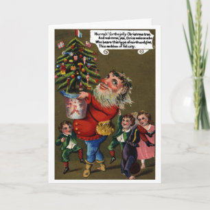 Cartão De Festividades Vintage Jolly St Nick with Christmas Tree