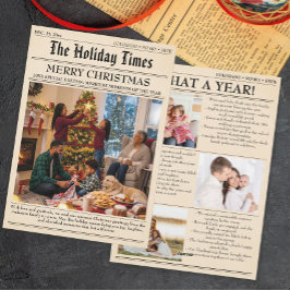 Cartão De Festividades Vintage Jornal Family Natal Ano em Revisão