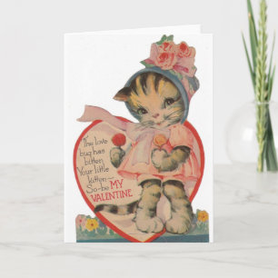 Cartão De Festividades Vintage Kitten Valentine's Day Greeting Card