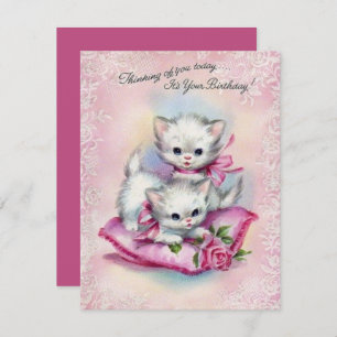 Cartão De Festividades Vintage Kittens Pensando Em Você Feliz Aniversário