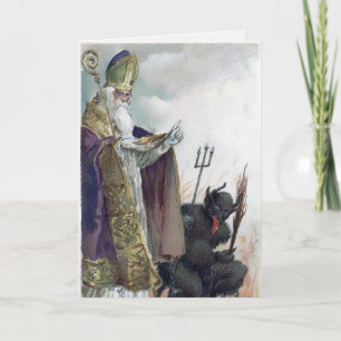 Cartão De Festividades Vintage Krampus e Ruas.