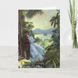 Cartão De Festividades Vintage Love and Romance, visão tropical romântica