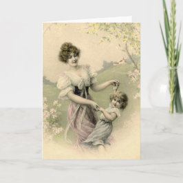 Cartão De Festividades Vintage Mãe e Filha Dançando