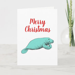 Cartão De Festividades Vintage Manatee Desenhando Natal Aqua