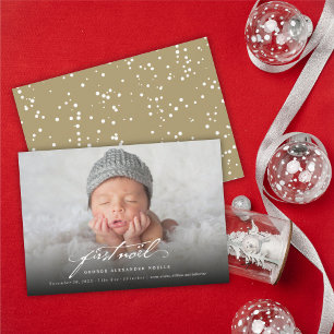 Cartão De Festividades Vintage Manuscrito Script Primeira Foto de Noel de