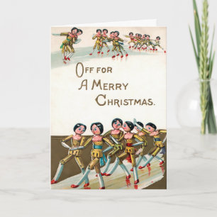 Cartão De Festividades Vintage Marching Wooden Dolls Christmas Card