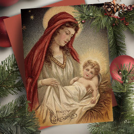 Cartão De Festividades Vintage Mary Com Bebê Jesus Personalizado Natal