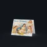 Cartão De Festividades Vintage Mary E Baby Jesus E Angels No Natal<br><div class="desc">Um cartão de Natal religioso vintage de Maria virgem e Jesus bebê no céu Uma cena retrorativa vintage para cristãos. E também o cartão representa a Virgem Maria e anjos se juntando ao redor do novo Jesus nascer. Pegue este cartão religioso elegante de Natal e envie para os seus amados....</div>