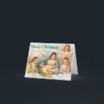 Cartão De Festividades Vintage Mary E Baby Jesus E Angels No Natal<br><div class="desc">Um cartão de Natal religioso vintage de Maria virgem e Jesus bebê no céu Uma cena retrorativa vintage para cristãos. E também o cartão representa a Virgem Maria e anjos se juntando ao redor do novo Jesus nascer. Pegue este cartão religioso elegante de Natal e envie para os seus amados....</div>