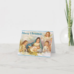 Cartão De Festividades Vintage Mary E Baby Jesus E Angels No Natal