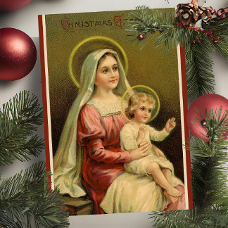 Cartão De Festividades Vintage Mary E Child Jesus, Natal Personalizado
