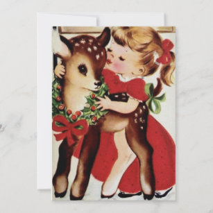 Cartão De Festividades Vintage Menina Beijando Namorada De Natal
