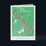 Cartão De Festividades Vintage Merry Christmas Candy Candy Text<br><div class="desc">Vintage Merry Christmas Candy Cane Text com saudação antiga de "Natal" formada com canas doces em uma cor verde hortelã. com</div>