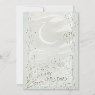 Cartão De Festividades Vintage Merry Christmas Tree Moon Sky Snow