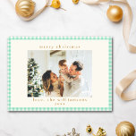 Cartão De Festividades Vintage Mint Green Xadrez - Natal Personalizado<br><div class="desc">Cartão de Férias de Natal Personalizado da Xadrez Gingham Verde da Vintage Mint</div>