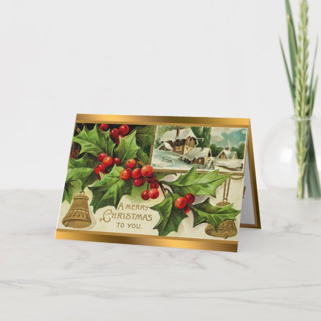 Cartão De Festividades Vintage Mistletoe Snow Christmas (Frente)