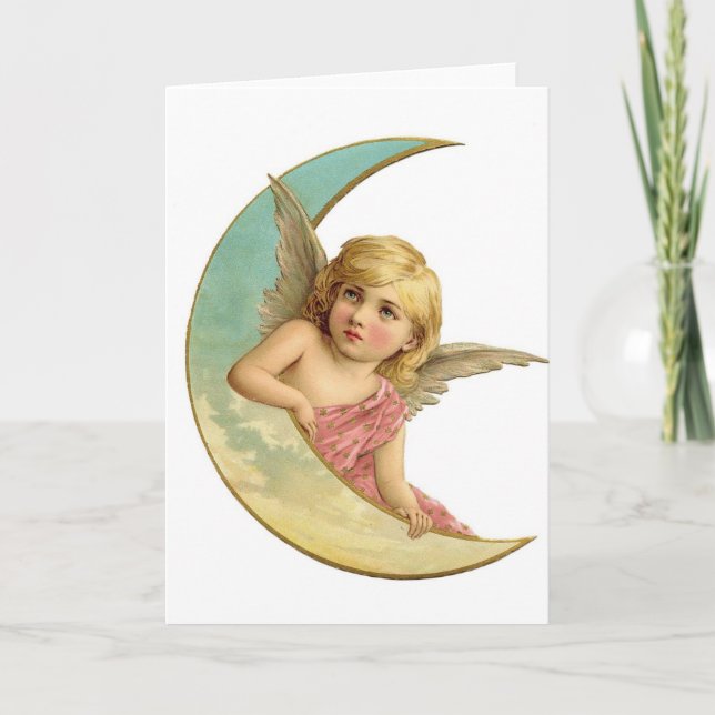 Cartão De Festividades Vintage Moon Angel (Frente)