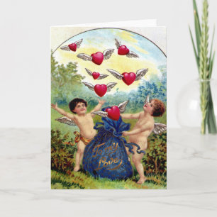 Cartão De Festividades Vintage Namorados Cherubs