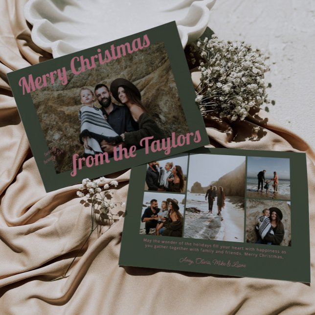 Cartão De Festividades Vintage - Natal verde e rosa (Criador carregado)