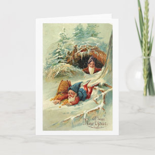 Cartão De Festividades Vintage New Year Elf Greeting Card