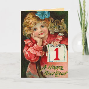 Cartão De Festividades Vintage New Year's Greetings