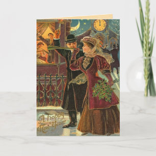 Cartão De Festividades Vintage New Year's Greetings