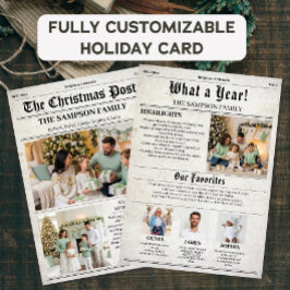 Cartão De Festividades Vintage Newspaper Family Christmas Year Review