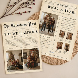 Cartão De Festividades Vintage Newspaper What a Year Family Christmas