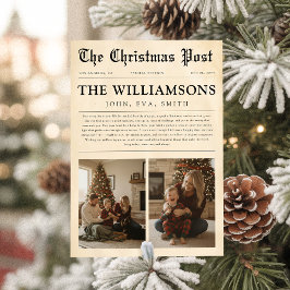Cartão De Festividades Vintage Newspaper Year in Review Family Christmas