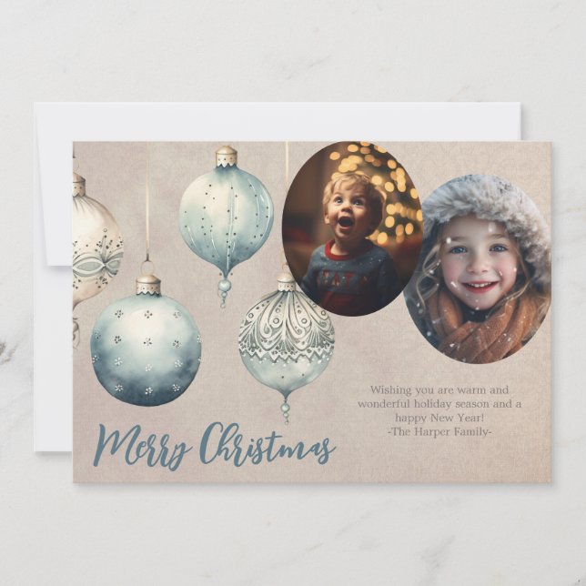 Cartão De Festividades Vintage Ornament Two Photo (Frente)