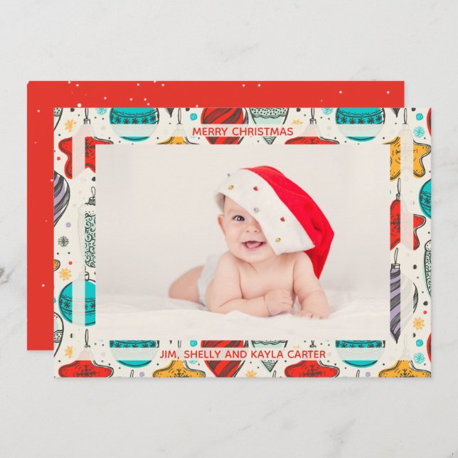 Cartão De Festividades Vintage Ornaments Foto Announments (Frente/Verso)