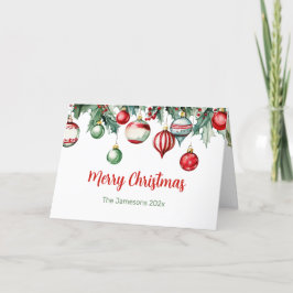 Cartão De Festividades Vintage Ornaments Holly Photo Christmas Card